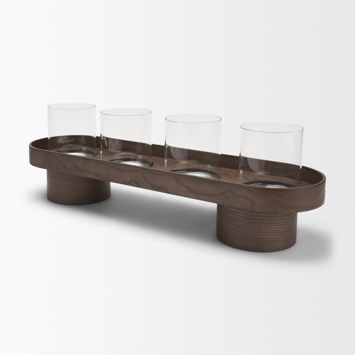Plinth Walnut Wood w/ Glass Candle Holder-Table Candle Holders-DECOROLALA