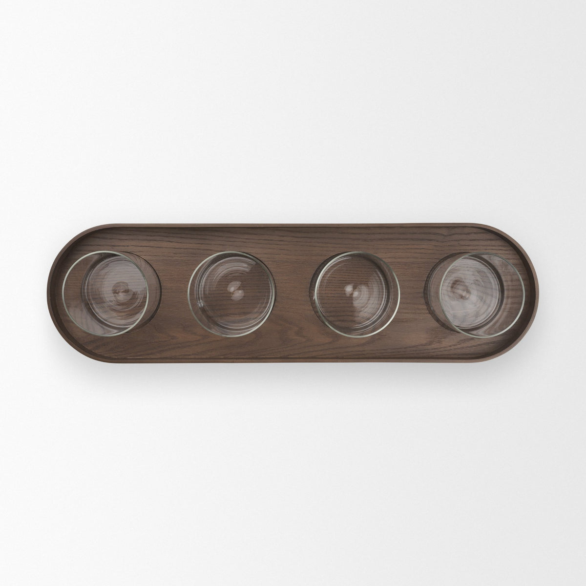 Plinth Walnut Wood w/ Glass Candle Holder-Table Candle Holders-DECOROLALA