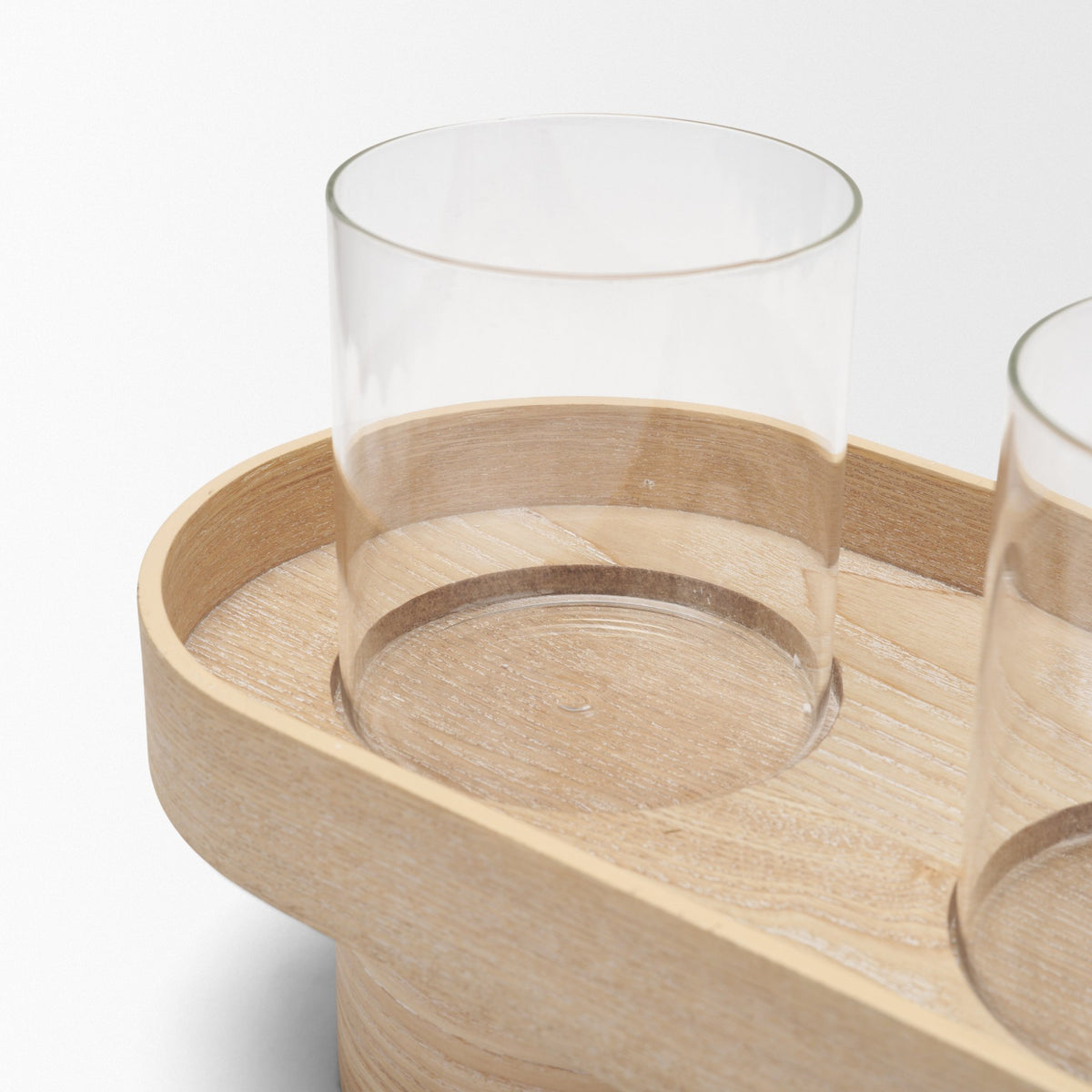 Plinth Walnut Wood w/ Glass Candle Holder-Table Candle Holders-DECOROLALA