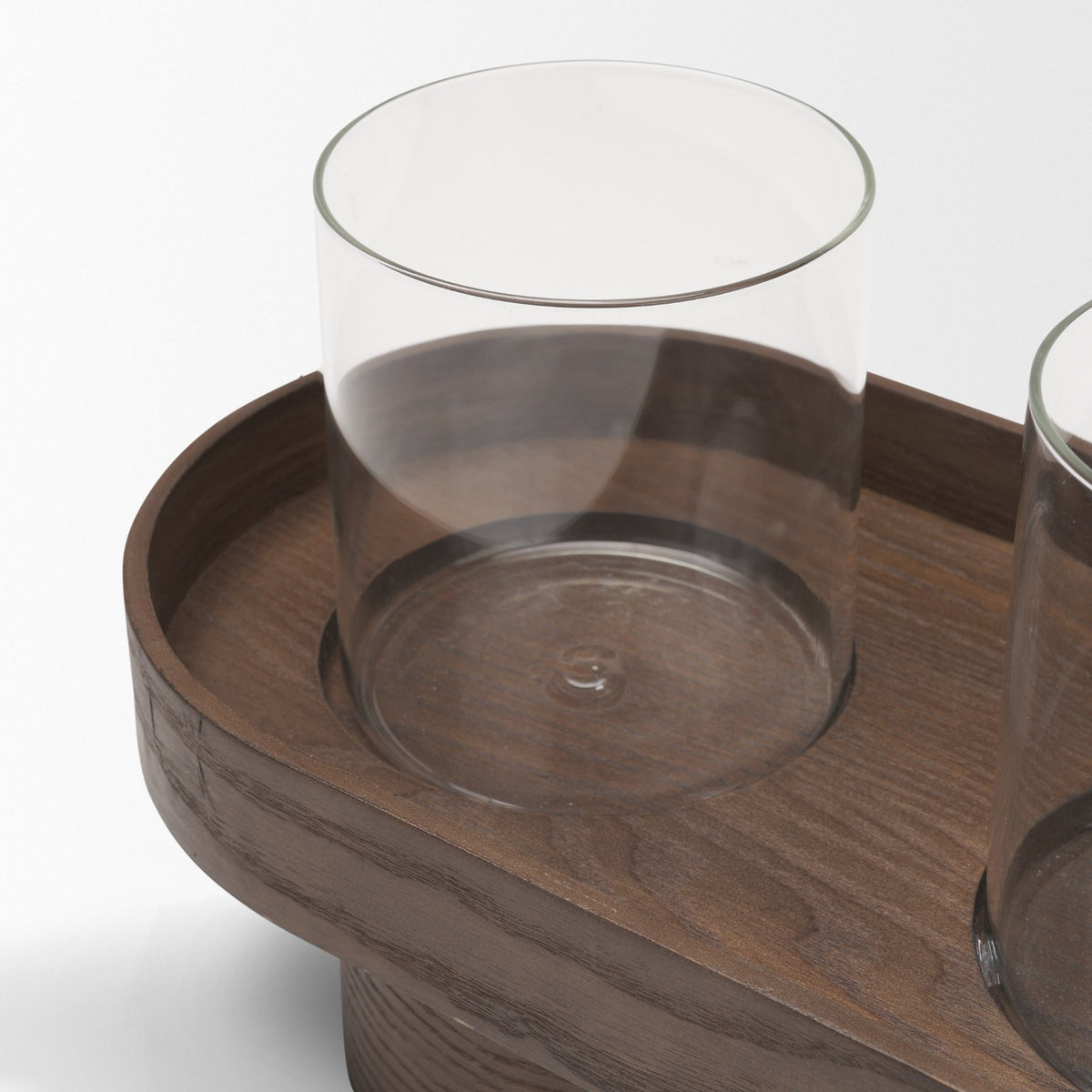 Plinth Walnut Wood w/ Glass Candle Holder-Table Candle Holders-DECOROLALA