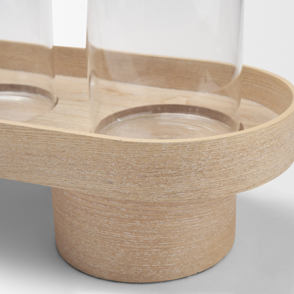 Plinth Walnut Wood w/ Glass Candle Holder-Table Candle Holders-DECOROLALA