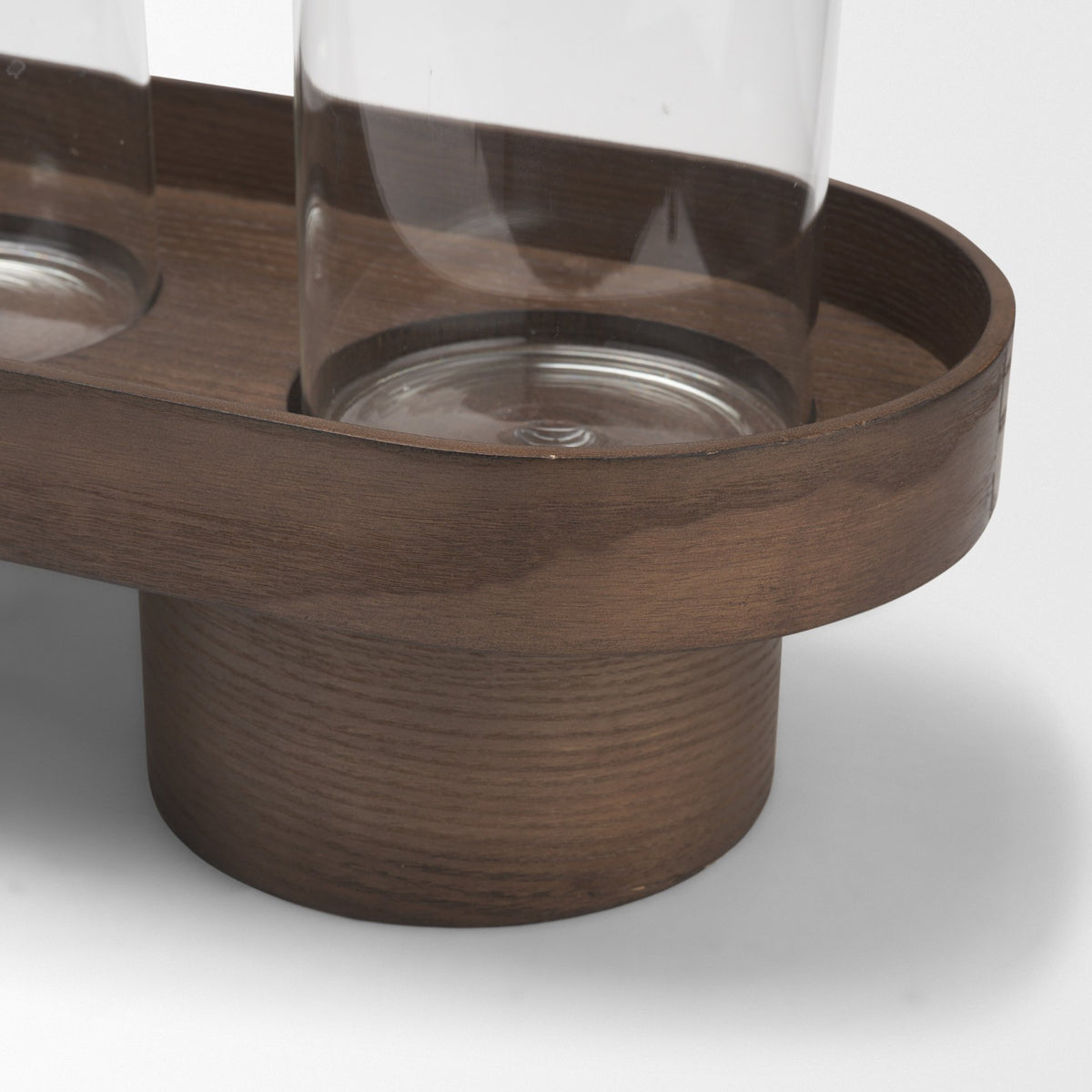 Plinth Walnut Wood w/ Glass Candle Holder-Table Candle Holders-DECOROLALA