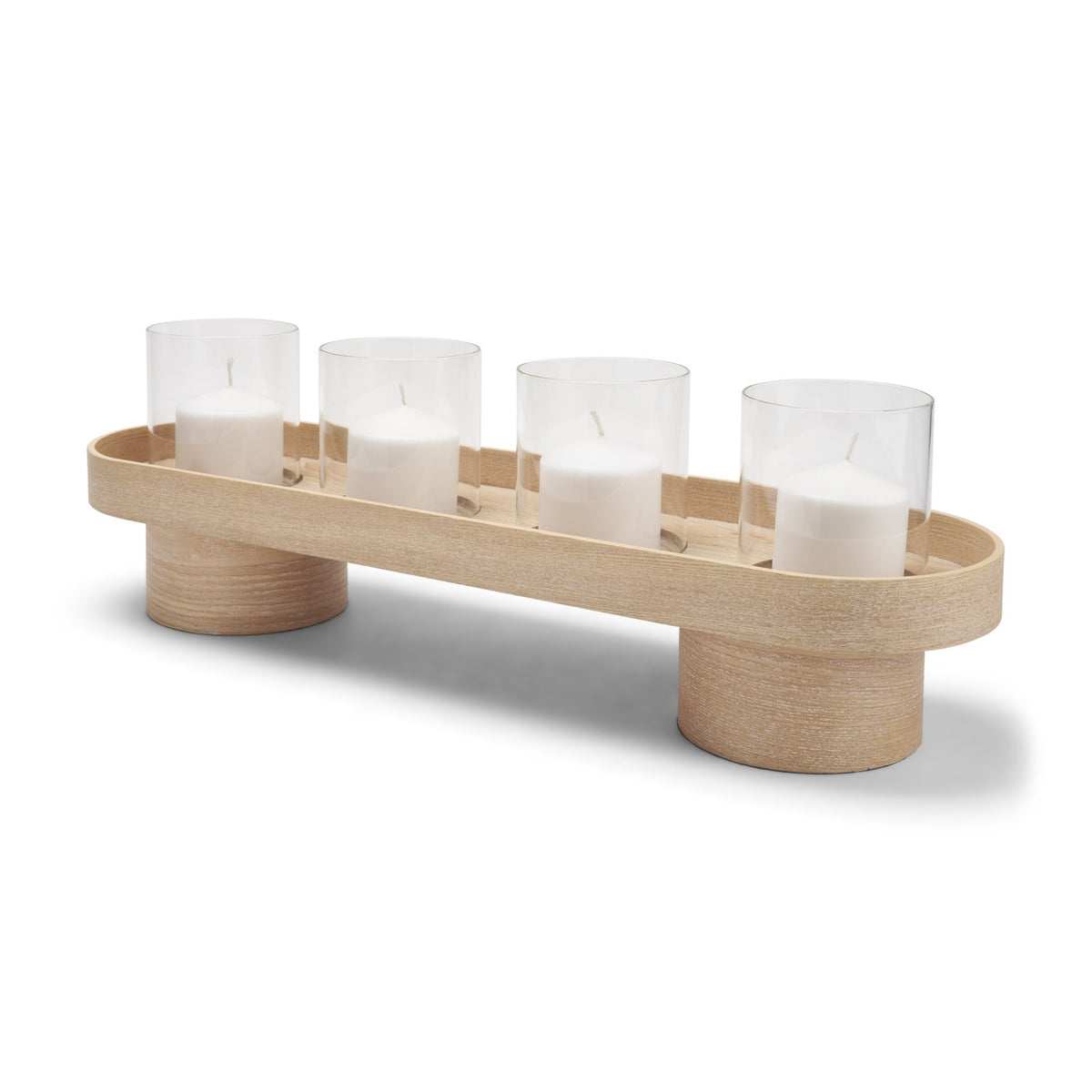 Plinth Walnut Wood w/ Glass Candle Holder-Table Candle Holders-DECOROLALA