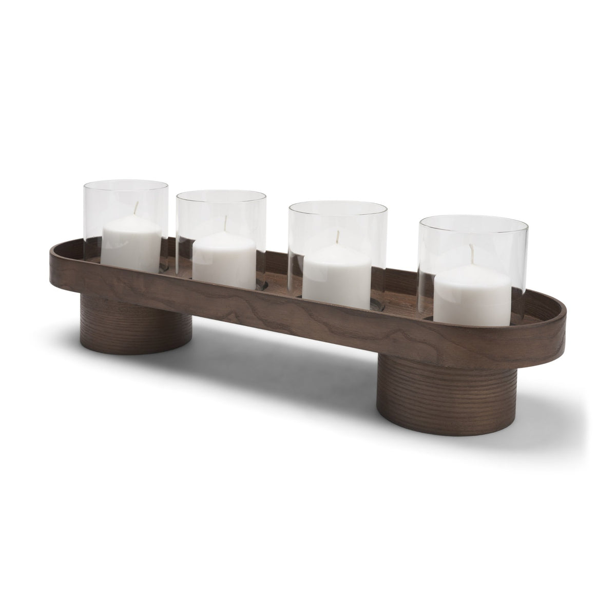 Plinth Walnut Wood w/ Glass Candle Holder-Table Candle Holders-DECOROLALA