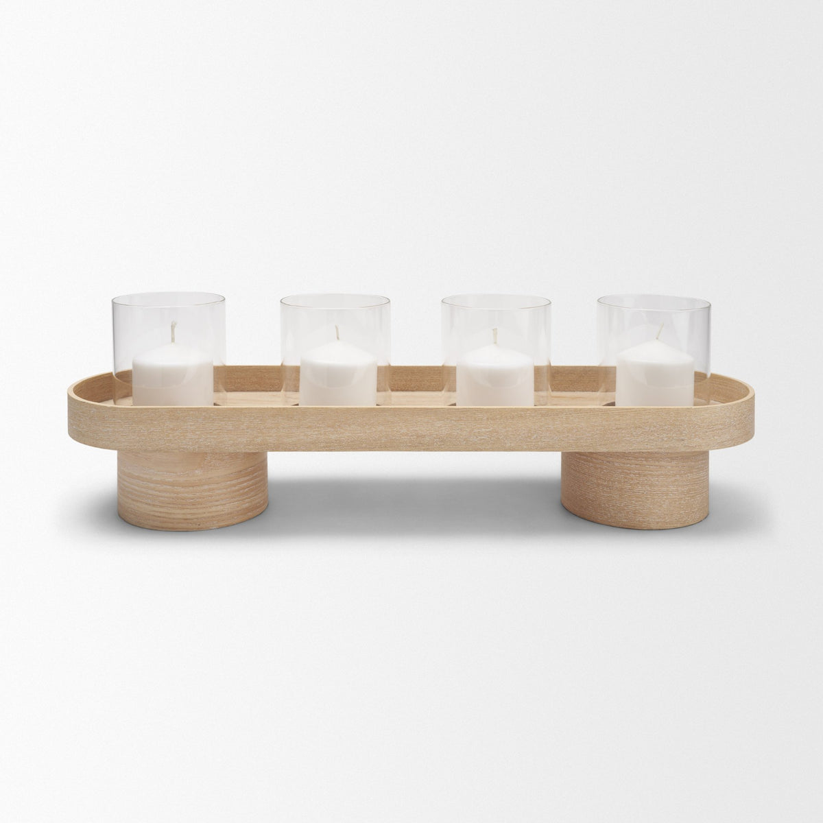 Plinth Walnut Wood w/ Glass Candle Holder-Table Candle Holders-DECOROLALA