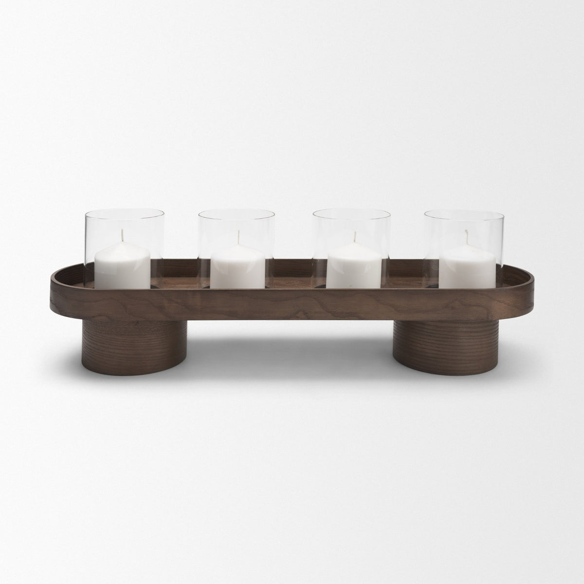 Plinth Walnut Wood w/ Glass Candle Holder-Table Candle Holders-DECOROLALA
