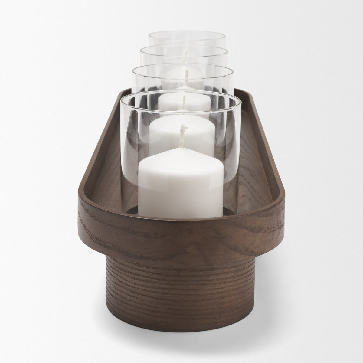 Plinth Walnut Wood w/ Glass Candle Holder-Table Candle Holders-DECOROLALA
