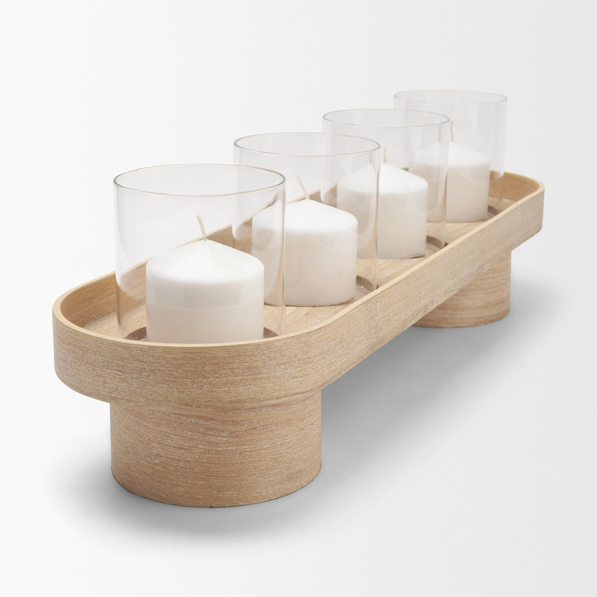 Plinth Walnut Wood w/ Glass Candle Holder-Table Candle Holders-DECOROLALA