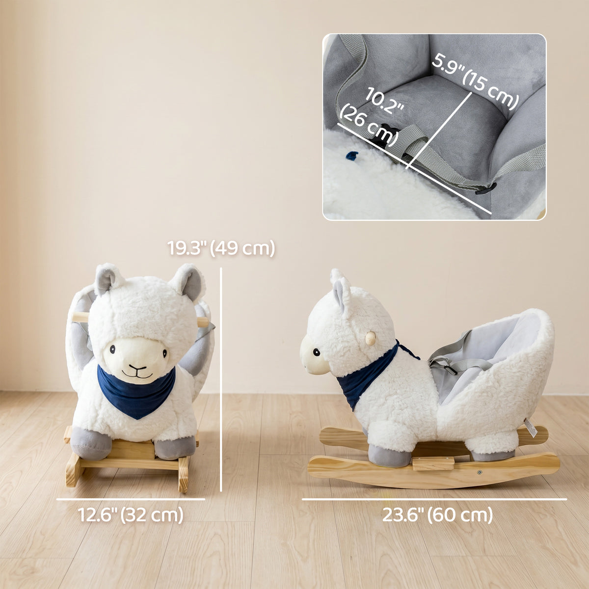 Baby Rocking Horse, Plush Animal Rocker Alpaca with Realistic Sound, Seat Belt, Handle Grip for 12-36 Months, White-Toys & Games > Baby & Toddler Toys > Riding & Rocking Toys > Rocking Horses-DECOROLALA