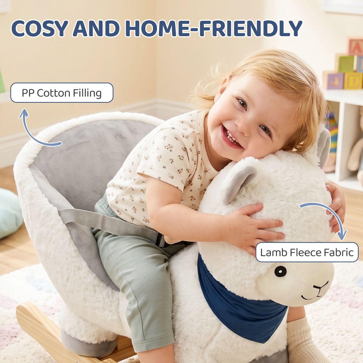 Baby Rocking Horse, Plush Animal Rocker Alpaca with Realistic Sound, Seat Belt, Handle Grip for 12-36 Months, White-Toys & Games > Baby & Toddler Toys > Riding & Rocking Toys > Rocking Horses-DECOROLALA