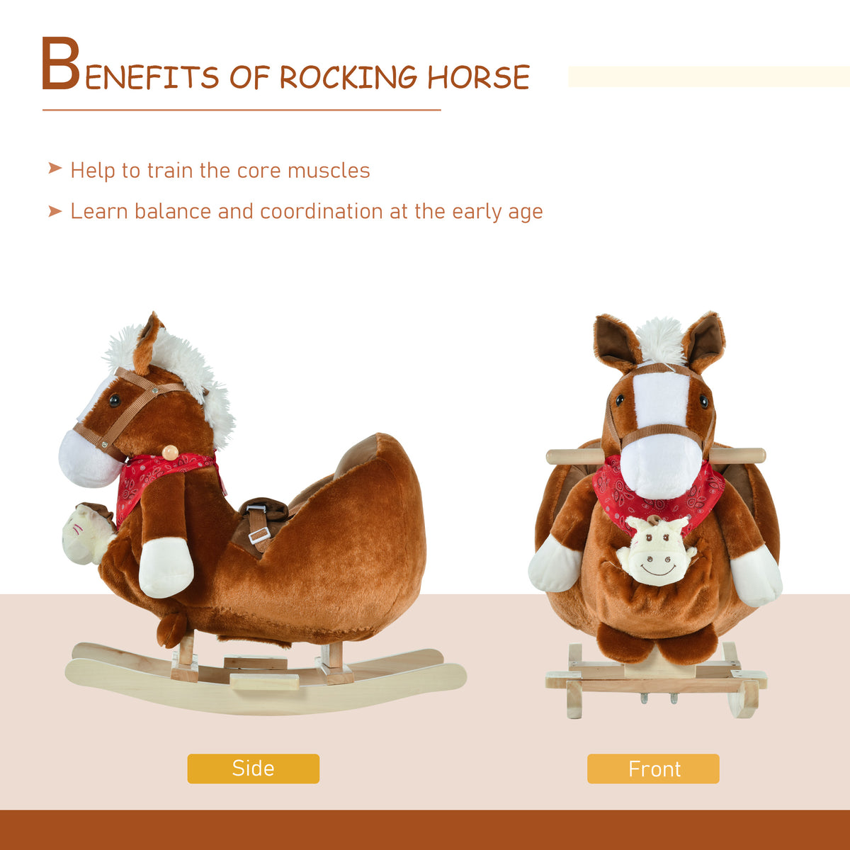 Plush Baby Rocking Horse with Sound - Brown 18-36 Months-Toys & Games > Baby & Toddler Toys > Riding & Rocking Toys > Rocking Horses-DECOROLALA
