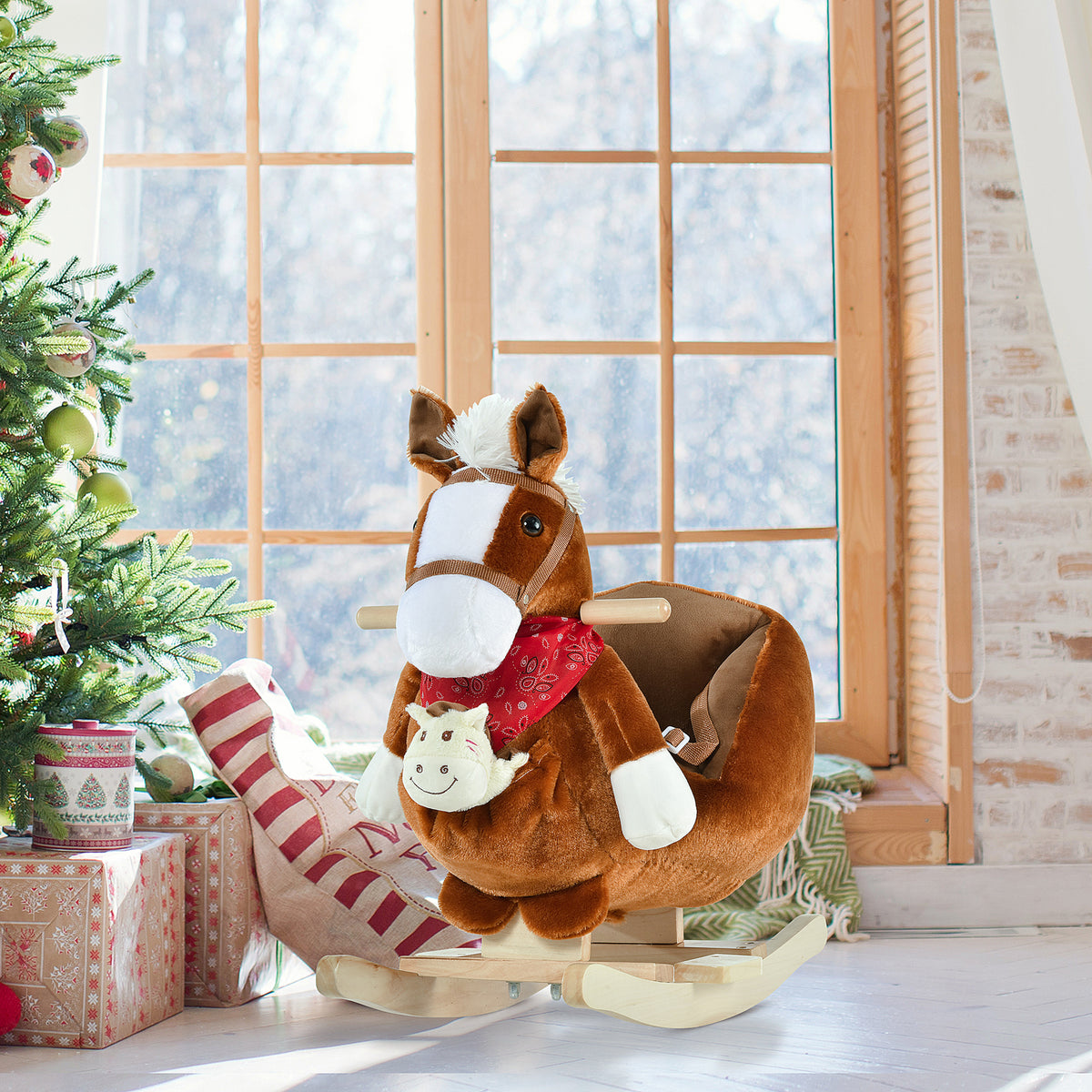 Plush Baby Rocking Horse with Sound - Brown 18-36 Months-Toys & Games > Baby & Toddler Toys > Riding & Rocking Toys > Rocking Horses-DECOROLALA