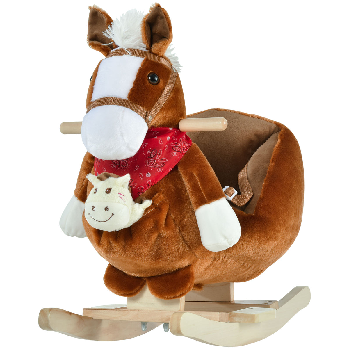 Baby Rocking Horse, Plush Animal Rocker with Sound, Handle Grip for 18-36 Months, Brown-Toys & Games > Baby & Toddler Toys > Riding & Rocking Toys > Rocking Horses-DECOROLALA