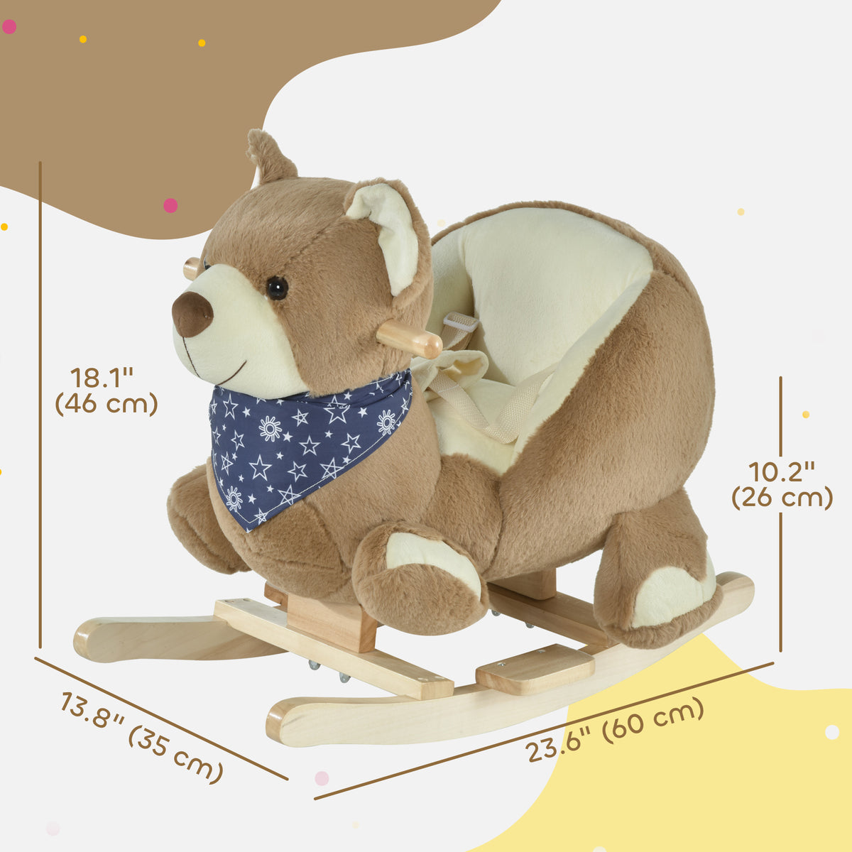 Baby Rocking Horse, Plush Animal Rocker Bear with Sound, Seat Belt, Handle Grip for 18-36 Months, Brown-Toys & Games > Baby & Toddler Toys > Riding & Rocking Toys > Rocking Horses-DECOROLALA
