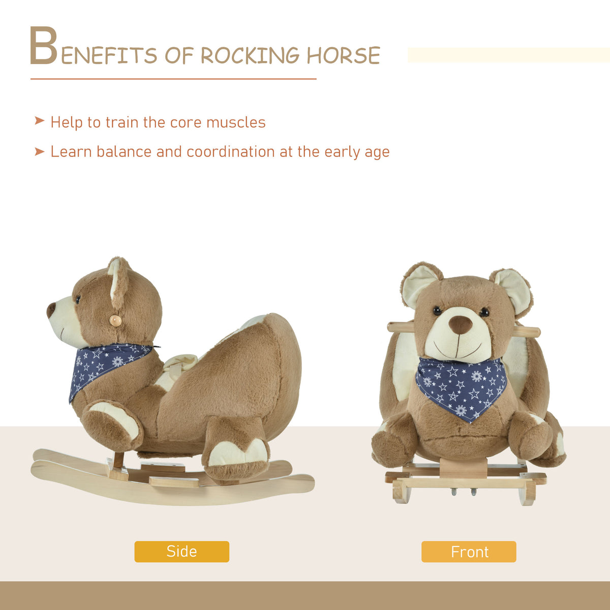 Baby Rocking Horse, Plush Animal Rocker Bear with Sound, Seat Belt, Handle Grip for 18-36 Months, Brown-Toys & Games > Baby & Toddler Toys > Riding & Rocking Toys > Rocking Horses-DECOROLALA