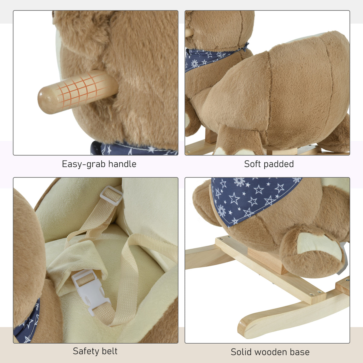 Baby Rocking Horse, Plush Animal Rocker Bear with Sound, Seat Belt, Handle Grip for 18-36 Months, Brown-Toys & Games > Baby & Toddler Toys > Riding & Rocking Toys > Rocking Horses-DECOROLALA