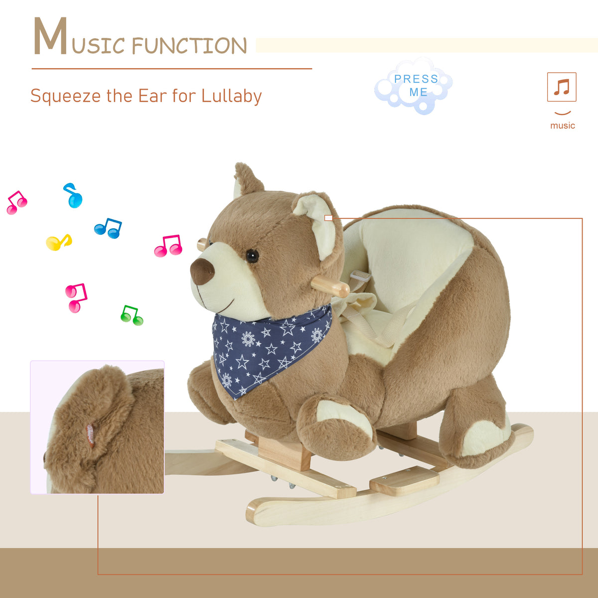 Baby Rocking Horse, Plush Animal Rocker Bear with Sound, Seat Belt, Handle Grip for 18-36 Months, Brown-Toys & Games > Baby & Toddler Toys > Riding & Rocking Toys > Rocking Horses-DECOROLALA