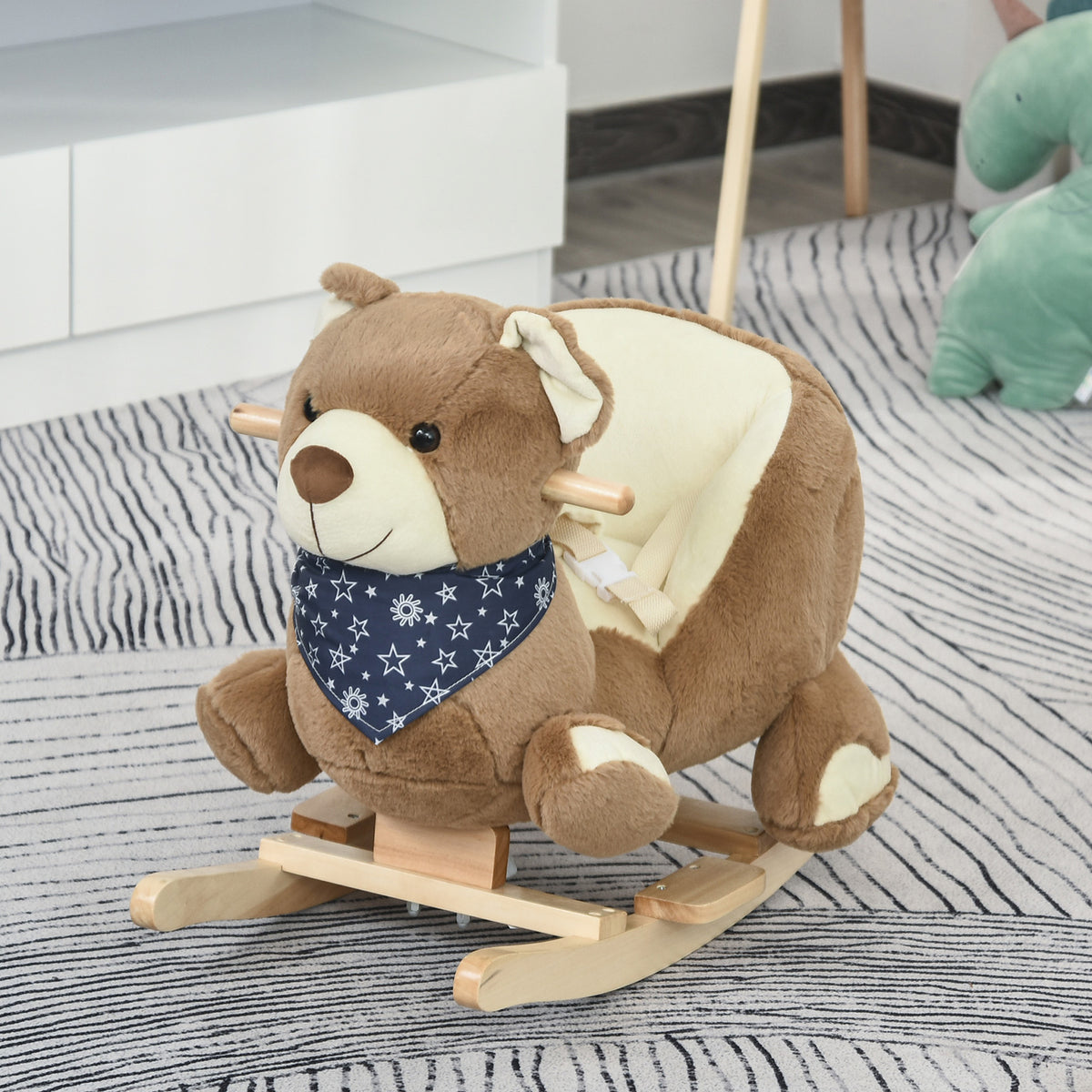 Baby Rocking Horse, Plush Animal Rocker Bear with Sound, Seat Belt, Handle Grip for 18-36 Months, Brown-Toys & Games > Baby & Toddler Toys > Riding & Rocking Toys > Rocking Horses-DECOROLALA