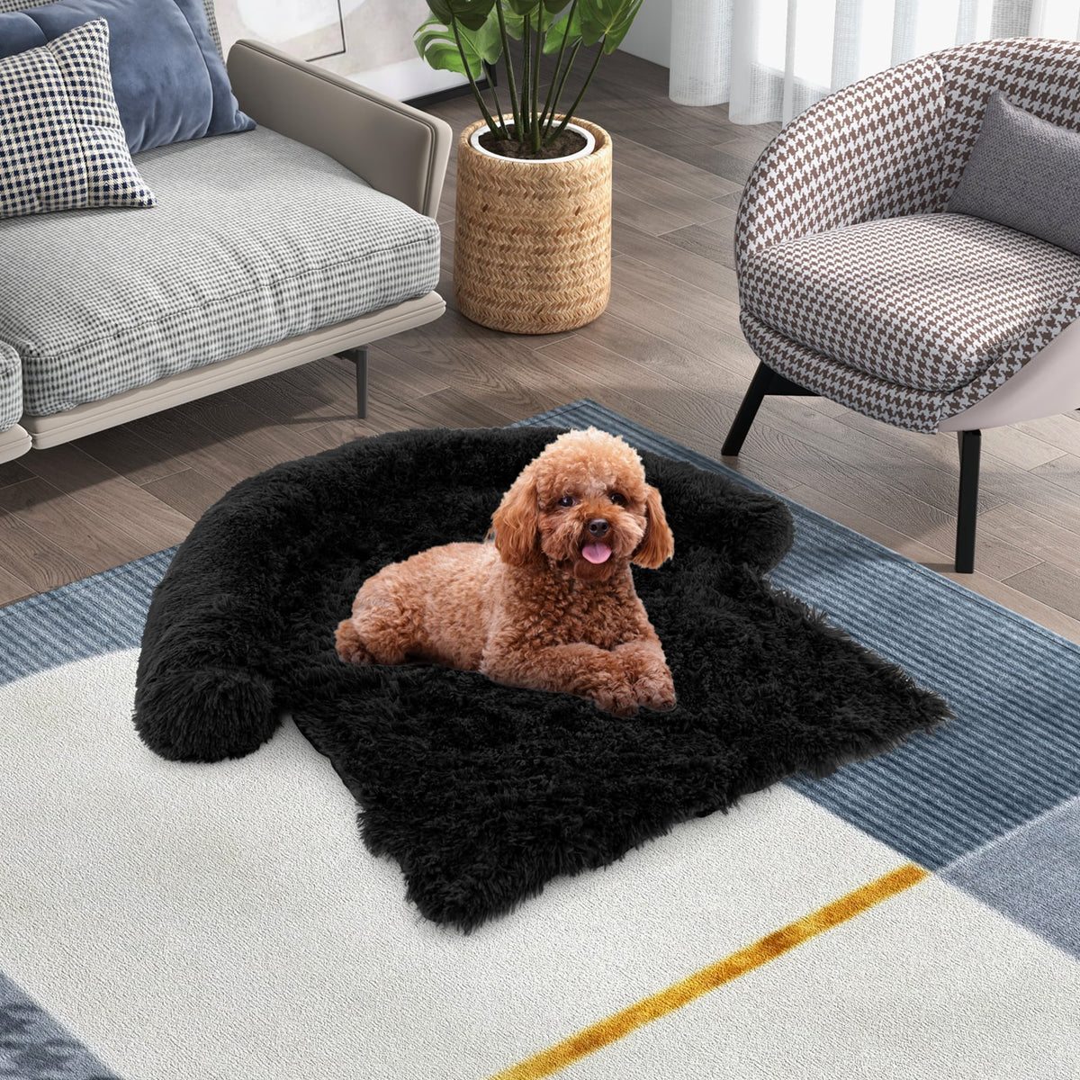 Plush Calming Dog Couch Bed with Anti-Slip Bottom-S-Dog Supplies-DECOROLALA