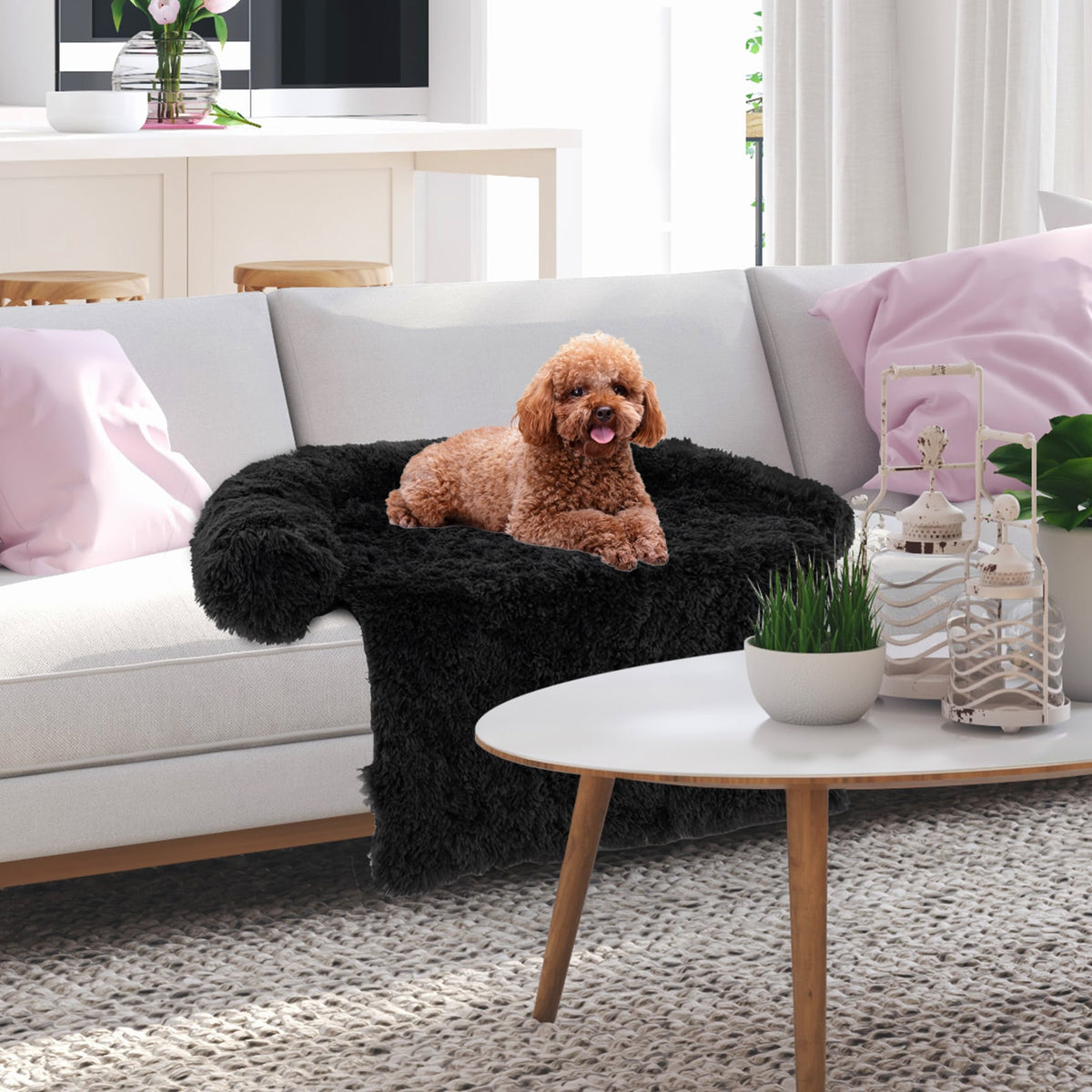 Plush Calming Dog Couch Bed with Anti-Slip Bottom-S-Dog Supplies-DECOROLALA
