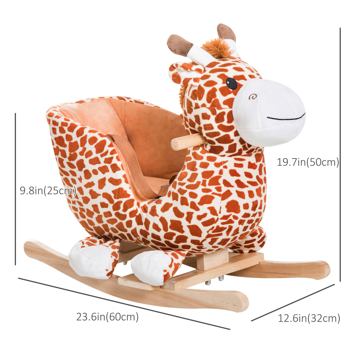 Baby Rocking Horse, Plush Animal Rocker Giraffe with Sound, Handle Grip for 18+ Months, Brown-Toys & Games > Baby & Toddler Toys > Riding & Rocking Toys > Rocking Horses-DECOROLALA