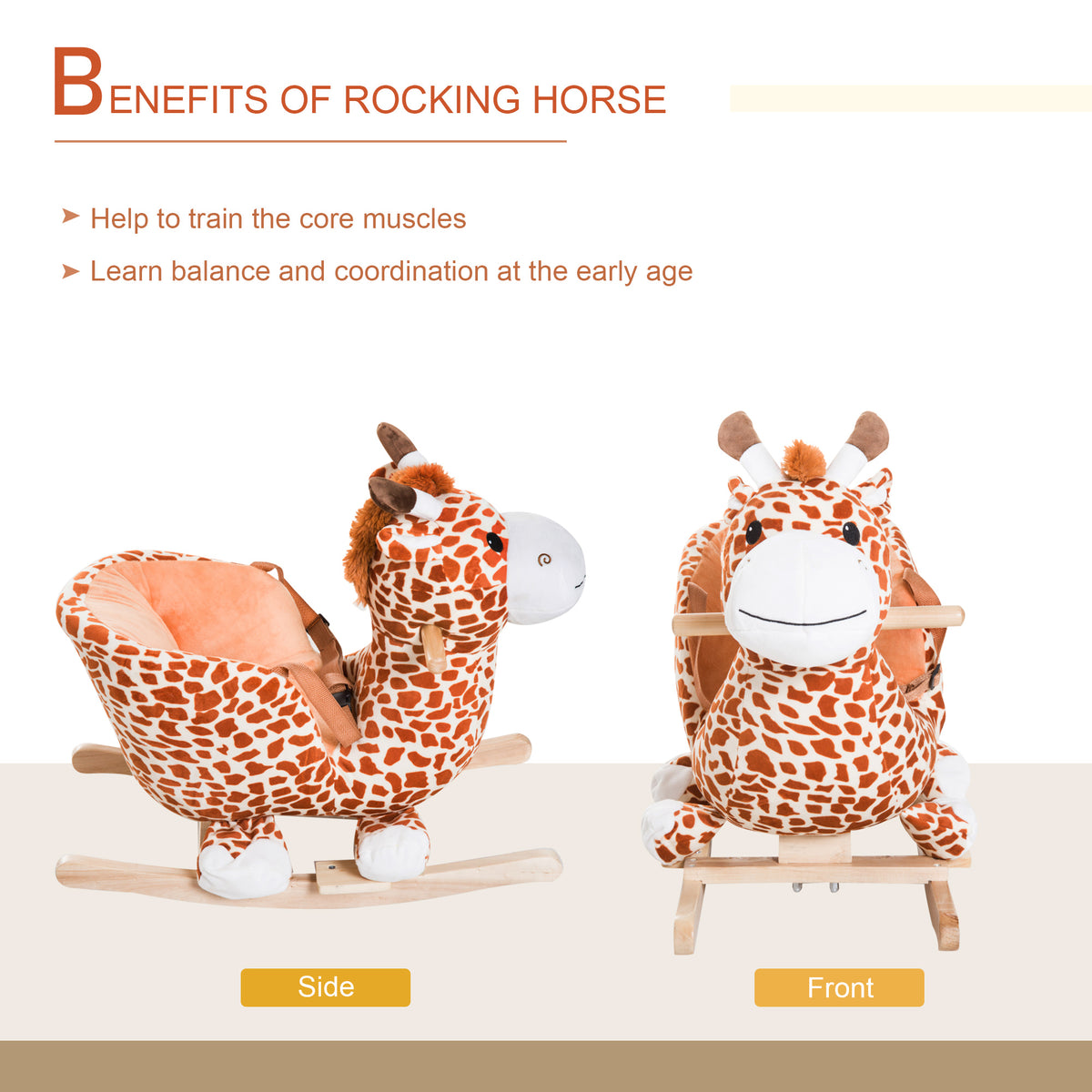 Baby Rocking Horse, Plush Animal Rocker Giraffe with Sound, Handle Grip for 18+ Months, Brown-Toys & Games > Baby & Toddler Toys > Riding & Rocking Toys > Rocking Horses-DECOROLALA