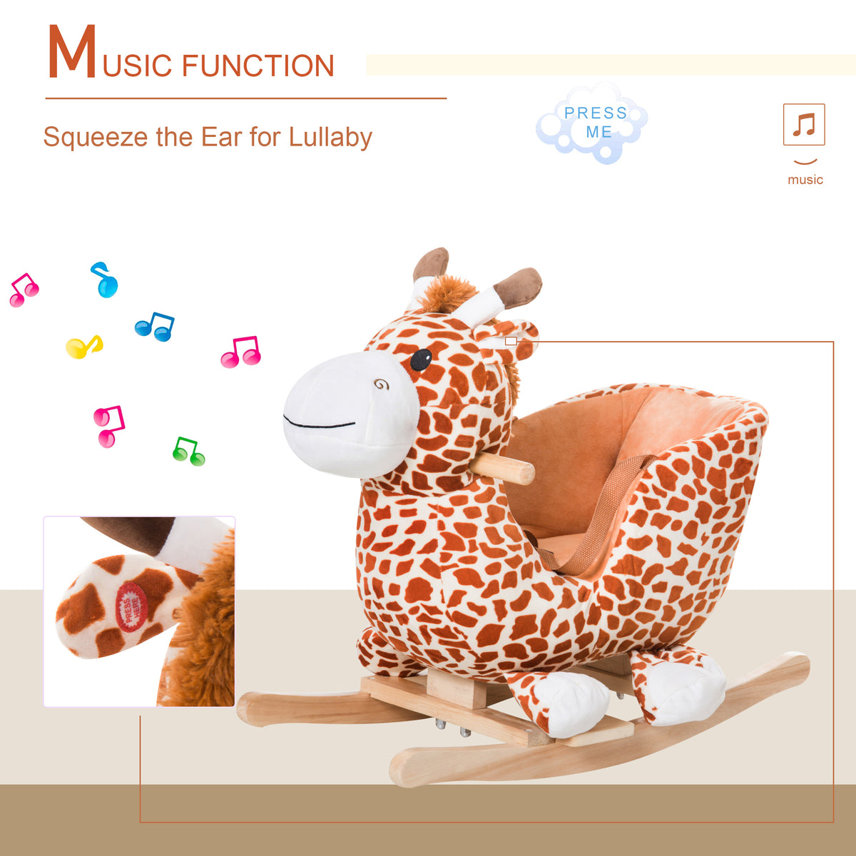 Baby Rocking Horse, Plush Animal Rocker Giraffe with Sound, Handle Grip for 18+ Months, Brown-Toys & Games > Baby & Toddler Toys > Riding & Rocking Toys > Rocking Horses-DECOROLALA