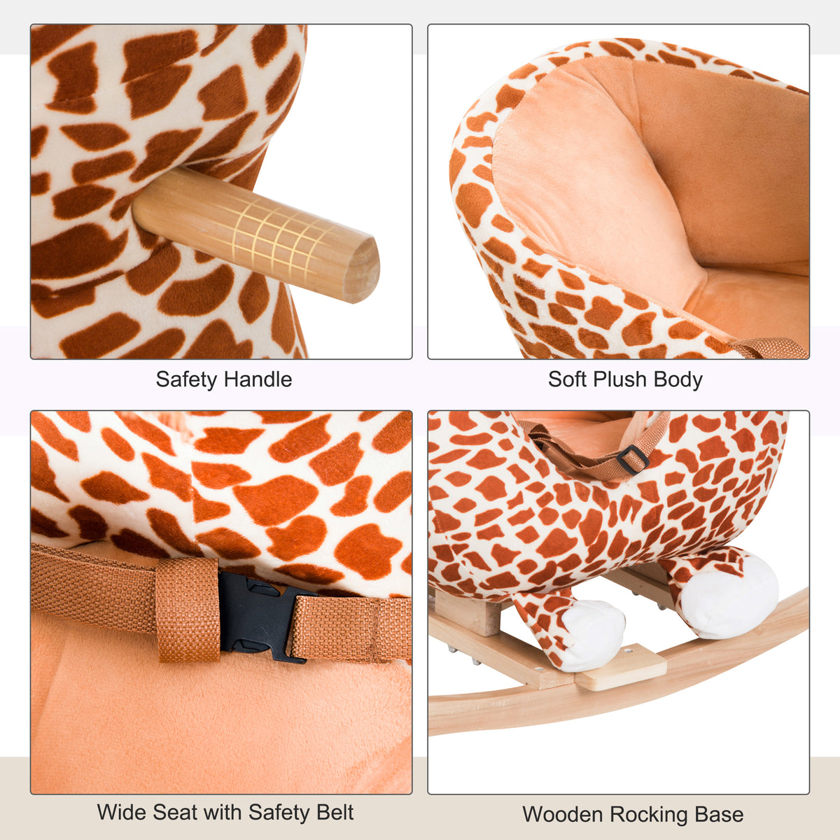 Baby Rocking Horse, Plush Animal Rocker Giraffe with Sound, Handle Grip for 18+ Months, Brown-Toys & Games > Baby & Toddler Toys > Riding & Rocking Toys > Rocking Horses-DECOROLALA