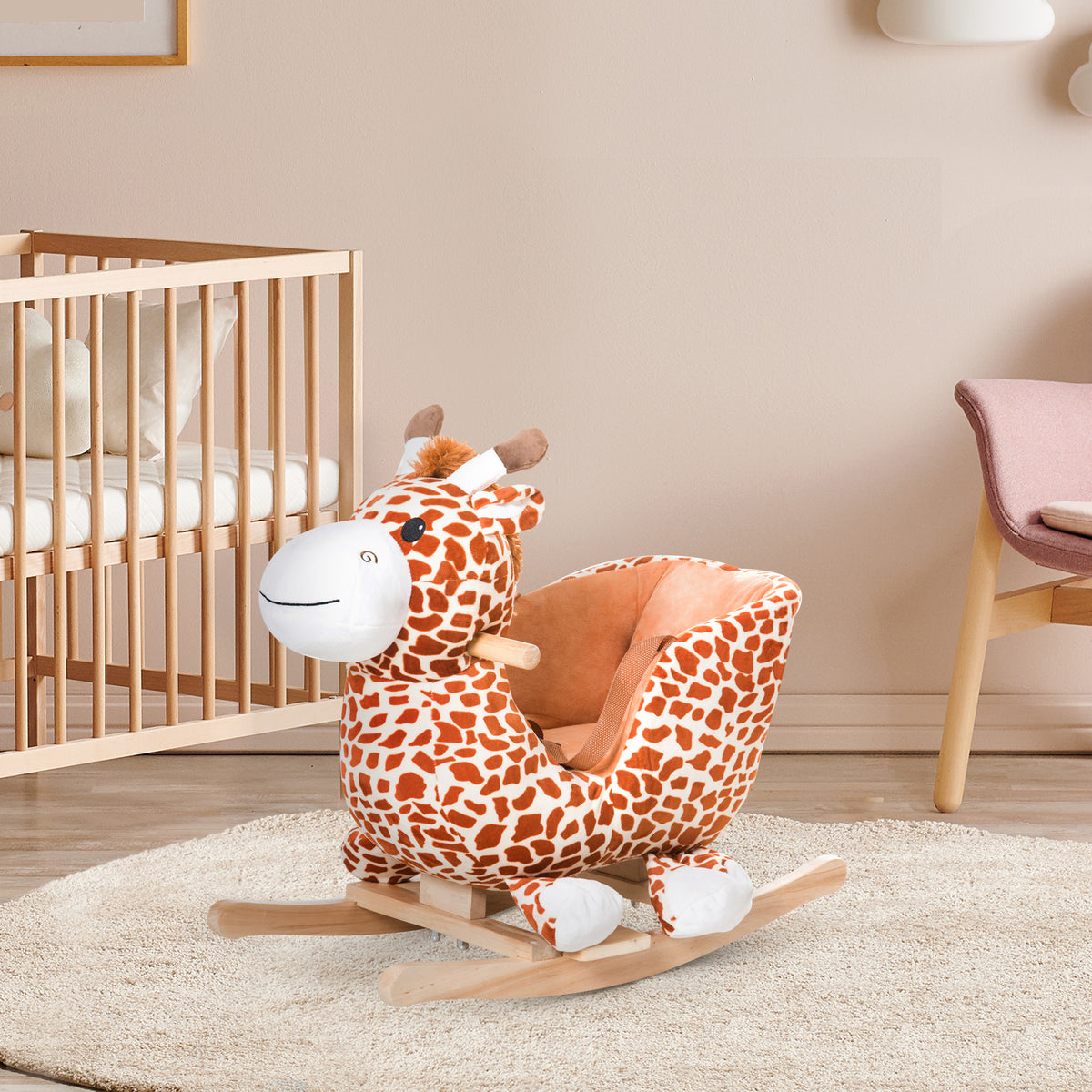 Baby Rocking Horse, Plush Animal Rocker Giraffe with Sound, Handle Grip for 18+ Months, Brown-Toys & Games > Baby & Toddler Toys > Riding & Rocking Toys > Rocking Horses-DECOROLALA