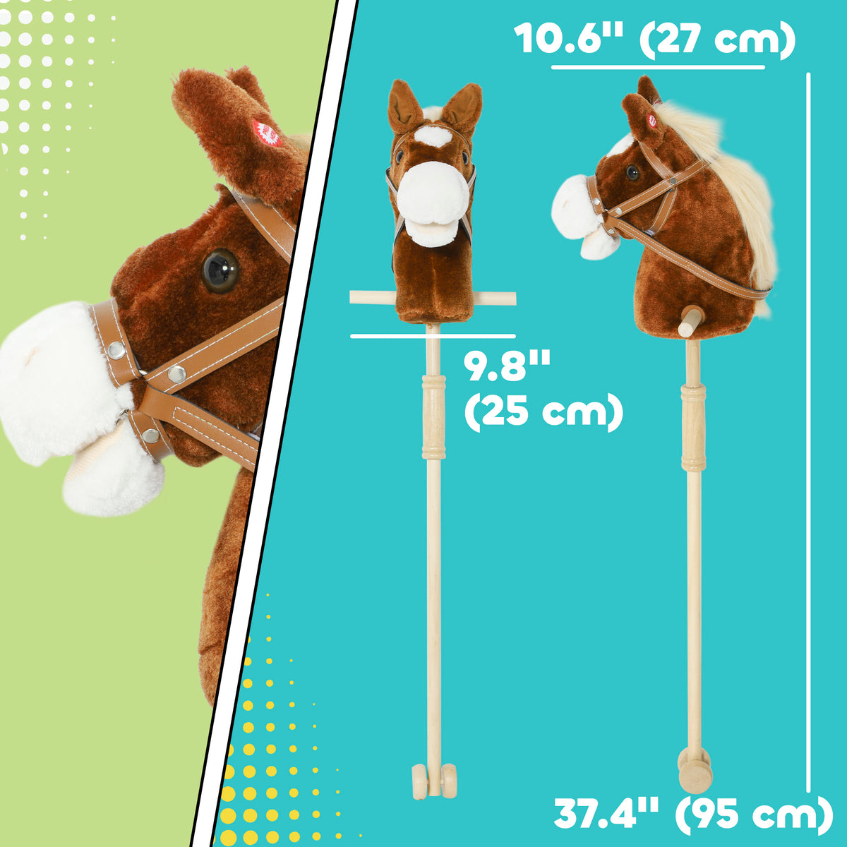 Unicorn Stick Horse, Plush Hobby Horse with Wood Wheels, Real Pony Neighing and Galloping Sounds, for Kids, Brown-Toys & Games > Baby & Toddler Toys > Riding & Rocking Toys > Rocking Horses-DECOROLALA