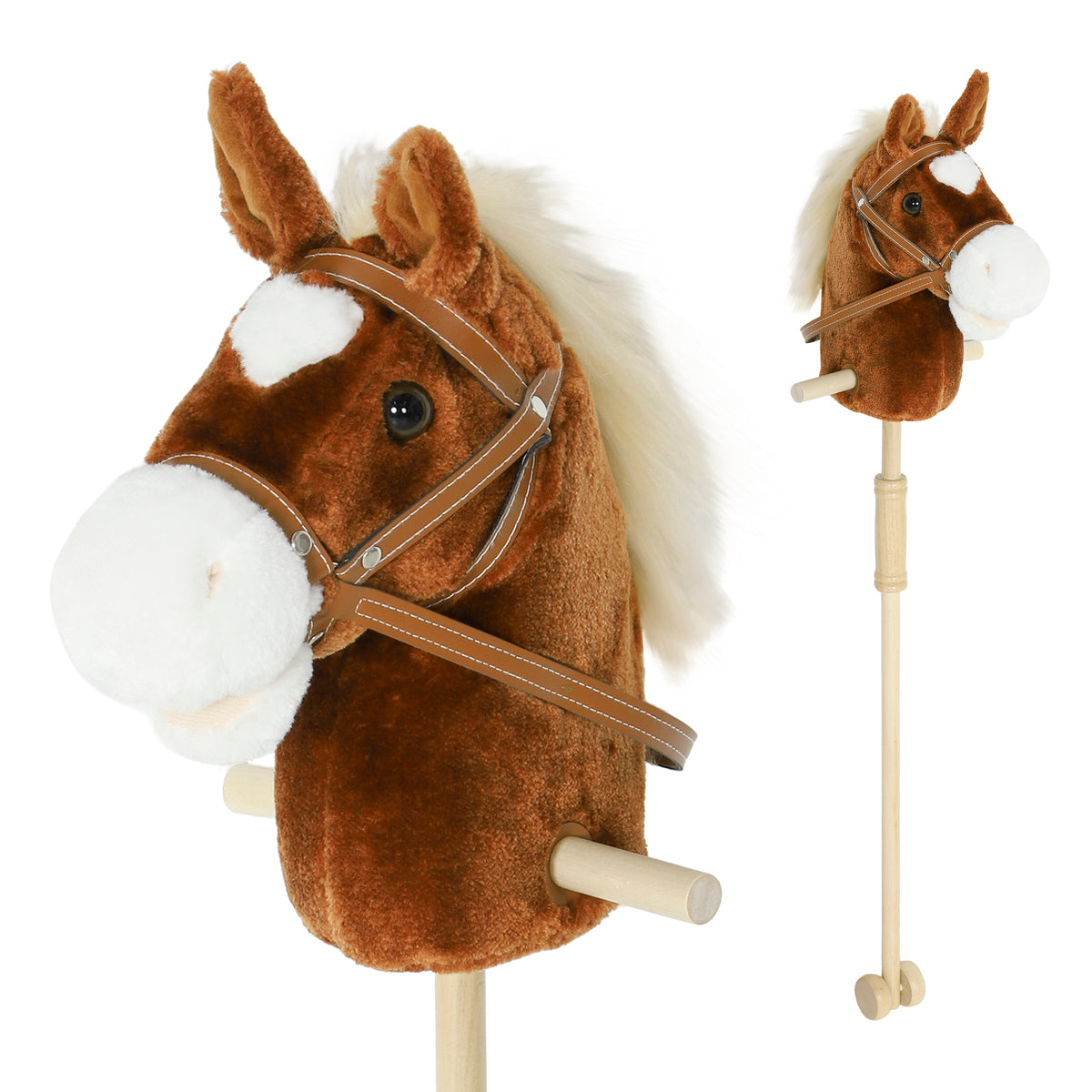 Unicorn Stick Horse, Plush Hobby Horse with Wood Wheels, Real Pony Neighing and Galloping Sounds, for Kids, Brown-Toys & Games > Baby & Toddler Toys > Riding & Rocking Toys > Rocking Horses-DECOROLALA