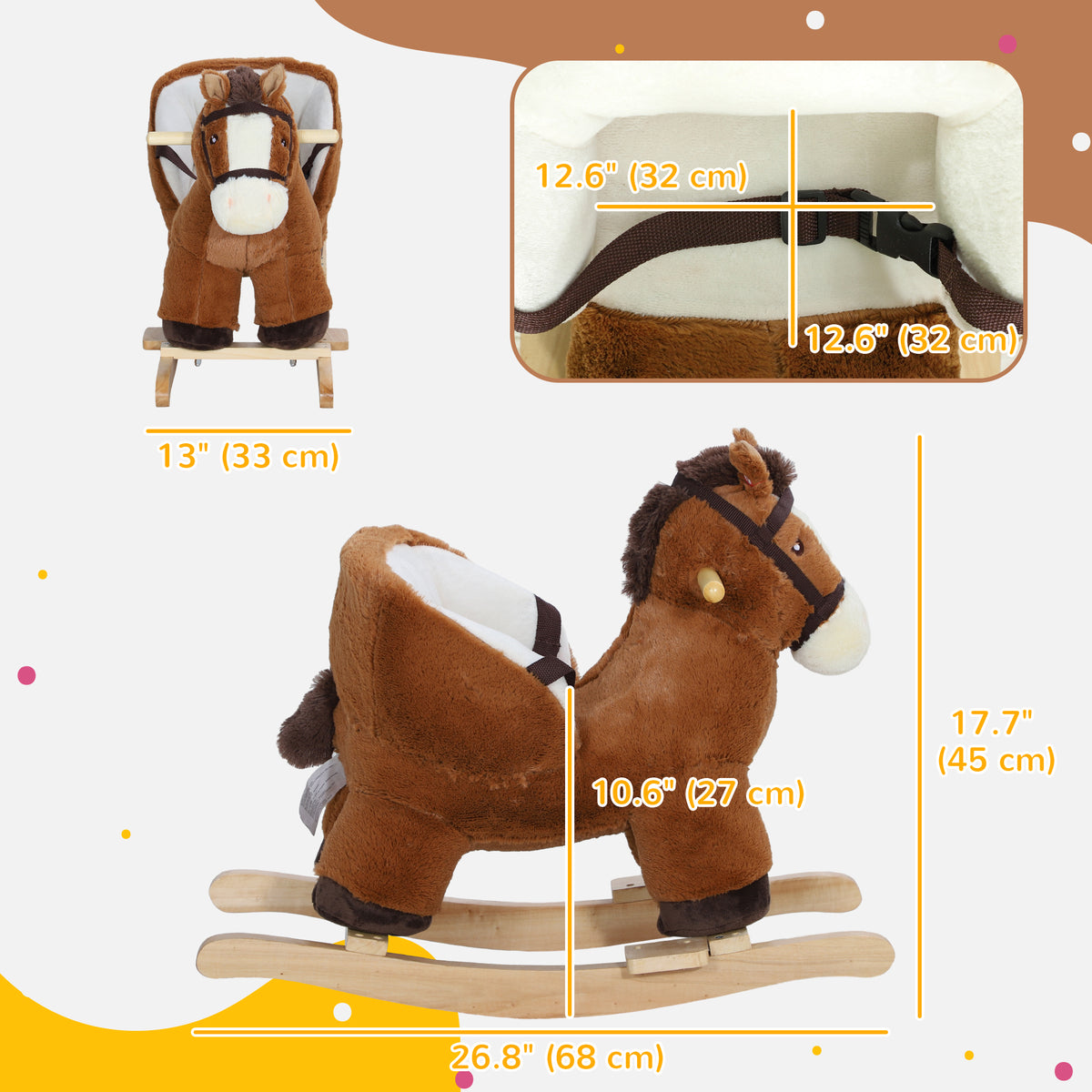 Baby Rocking Horse, Plush Animal Rocker with Sound, Handle Grip for 18-36 Months, Brown-Toys & Games > Baby & Toddler Toys > Riding & Rocking Toys > Rocking Horses-DECOROLALA