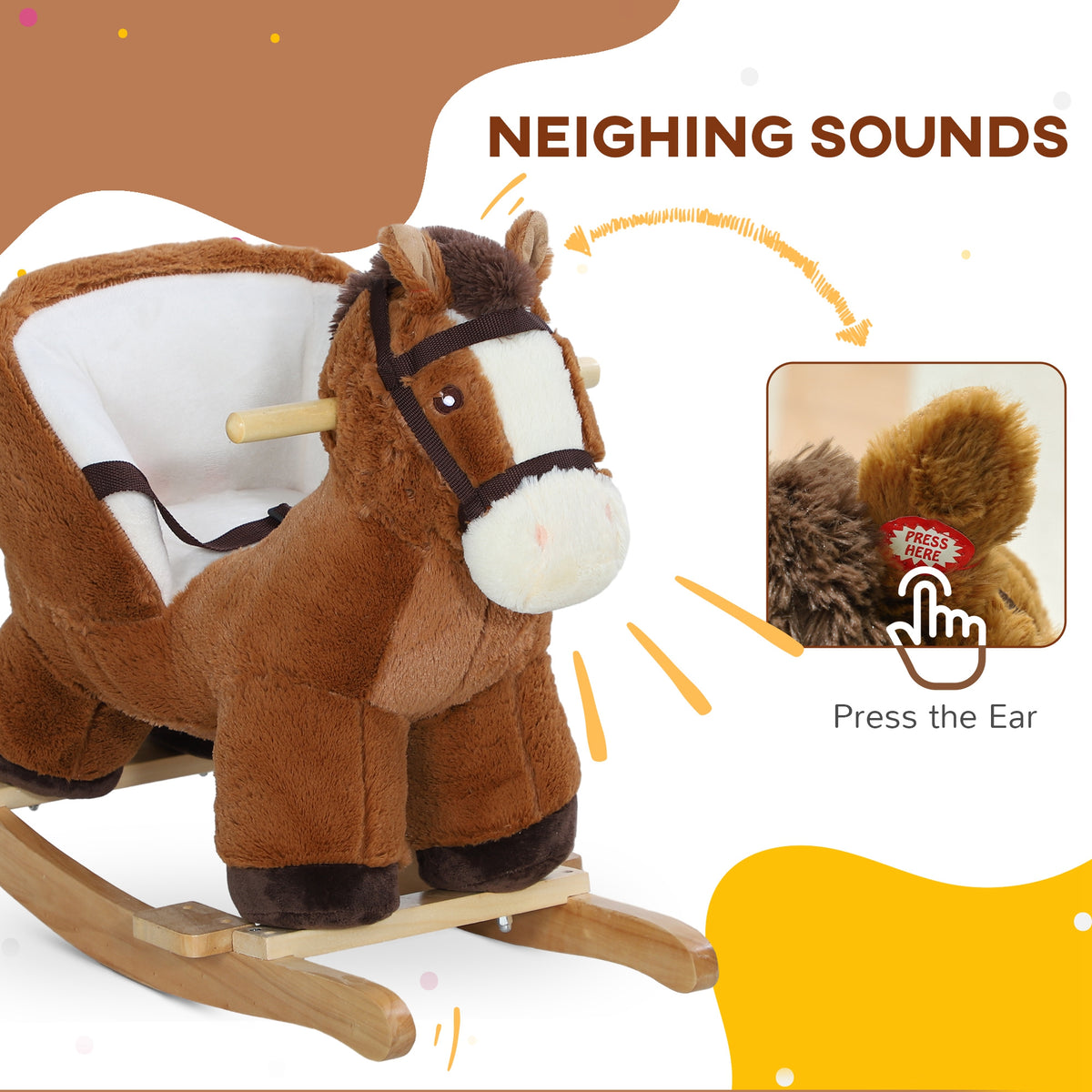 Baby Rocking Horse, Plush Animal Rocker with Sound, Handle Grip for 18-36 Months, Brown-Toys & Games > Baby & Toddler Toys > Riding & Rocking Toys > Rocking Horses-DECOROLALA