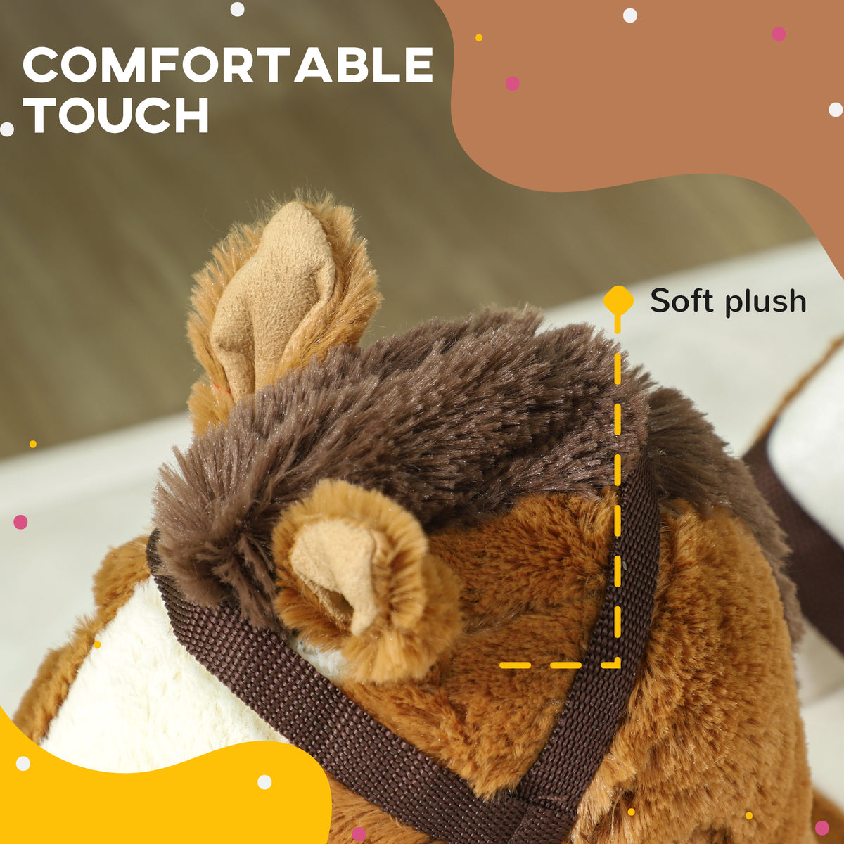 Baby Rocking Horse, Plush Animal Rocker with Sound, Handle Grip for 18-36 Months, Brown-Toys & Games > Baby & Toddler Toys > Riding & Rocking Toys > Rocking Horses-DECOROLALA