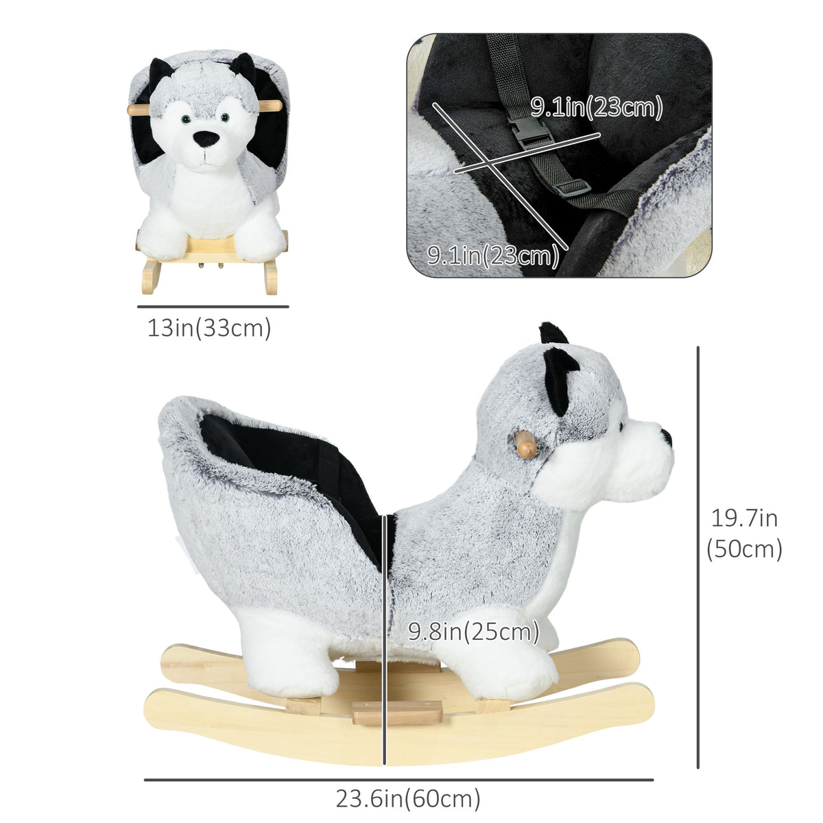 Baby Rocking Horse, Plush Animal Rocker Husky with Sound, Handle Grip for 18+ Months, Grey-Toys & Games > Baby & Toddler Toys > Riding & Rocking Toys > Rocking Horses-DECOROLALA