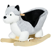 Baby Rocking Horse, Plush Animal Rocker Husky with Sound, Handle Grip for 18+ Months, Grey-Toys & Games > Baby & Toddler Toys > Riding & Rocking Toys > Rocking Horses-DECOROLALA