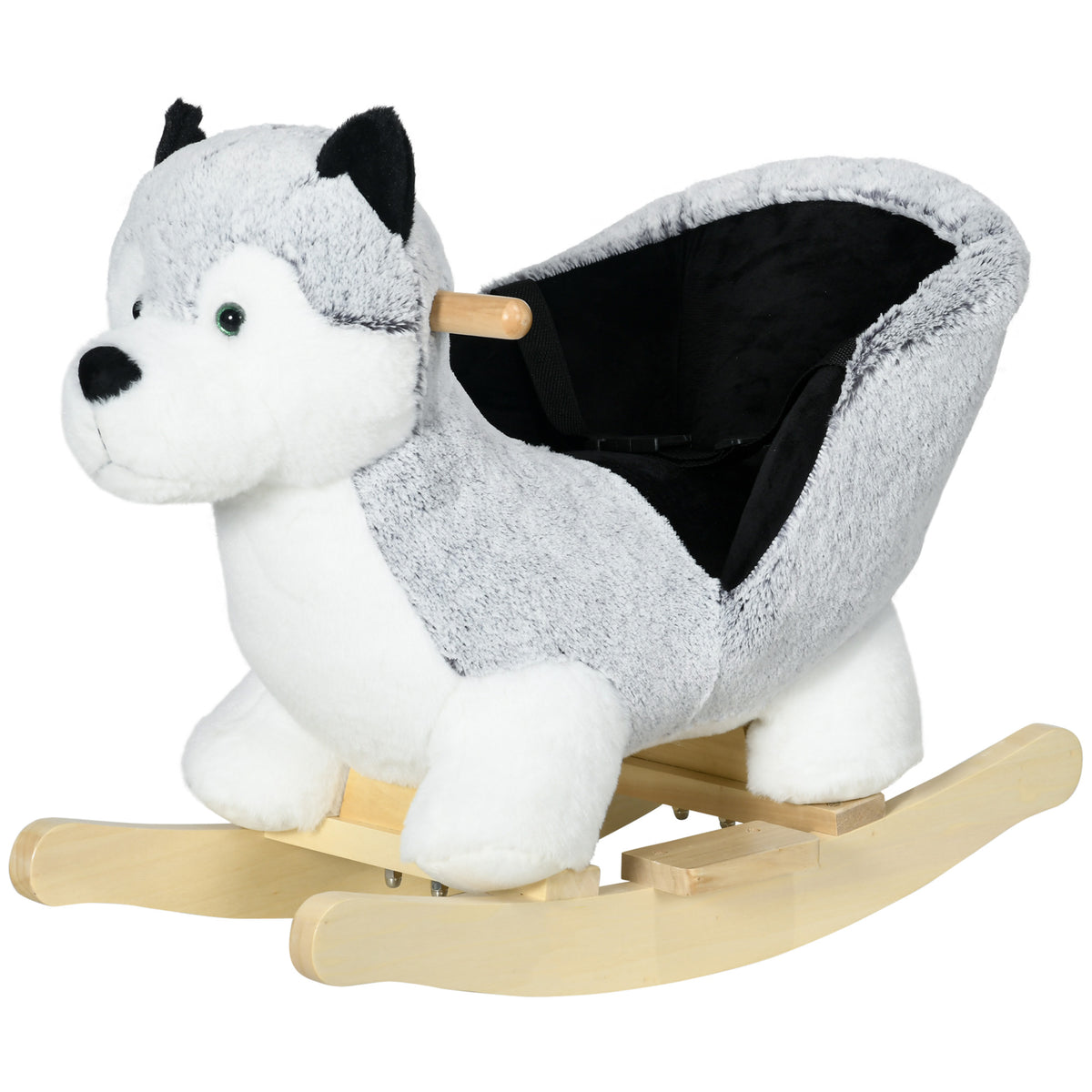 Baby Rocking Horse, Plush Animal Rocker Husky with Sound, Handle Grip for 18+ Months, Grey-Toys & Games > Baby & Toddler Toys > Riding & Rocking Toys > Rocking Horses-DECOROLALA