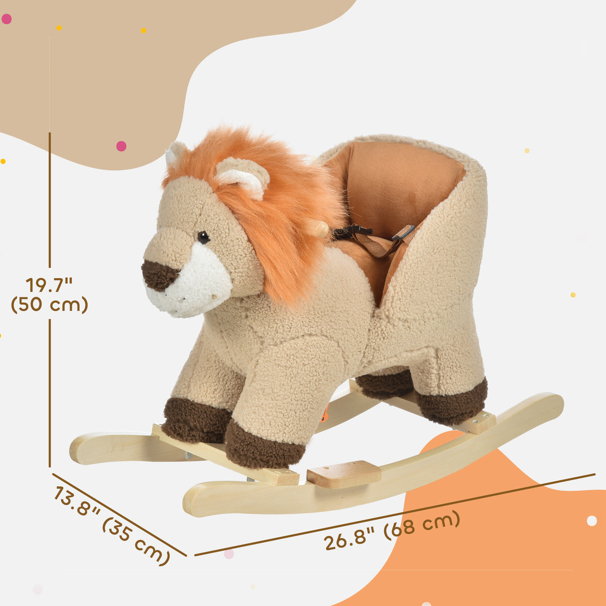Baby Rocking Horse, Plush Animal Rocker Lion with Sound, Handle Grip for 18-36 Months, Brown-Toys & Games > Baby & Toddler Toys > Riding & Rocking Toys > Rocking Horses-DECOROLALA