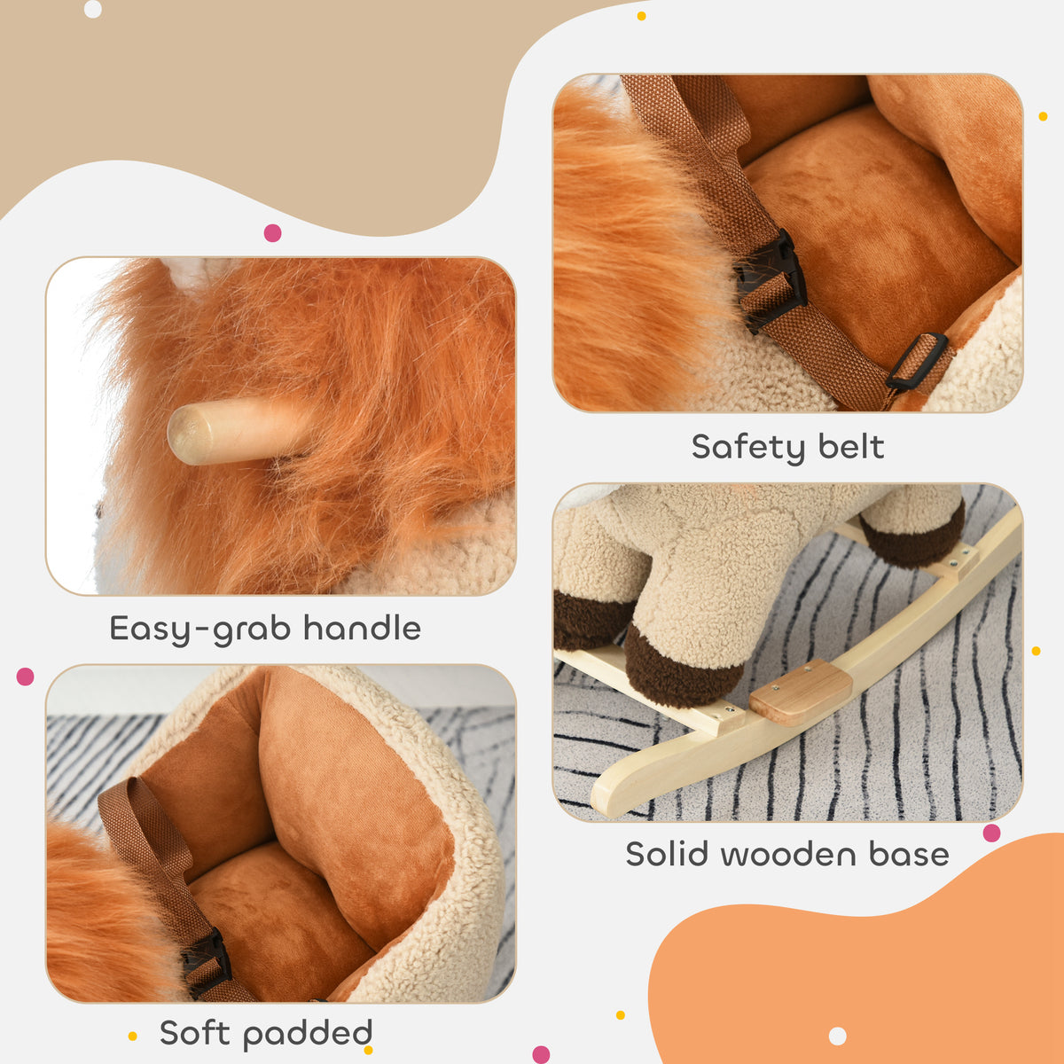 Baby Rocking Horse, Plush Animal Rocker Lion with Sound, Handle Grip for 18-36 Months, Brown-Toys & Games > Baby & Toddler Toys > Riding & Rocking Toys > Rocking Horses-DECOROLALA