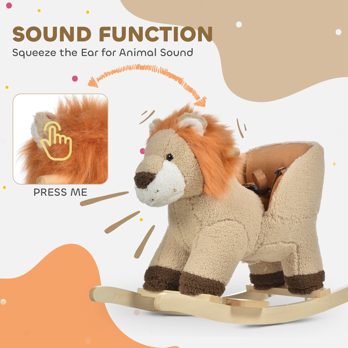 Baby Rocking Horse, Plush Animal Rocker Lion with Sound, Handle Grip for 18-36 Months, Brown-Toys & Games > Baby & Toddler Toys > Riding & Rocking Toys > Rocking Horses-DECOROLALA