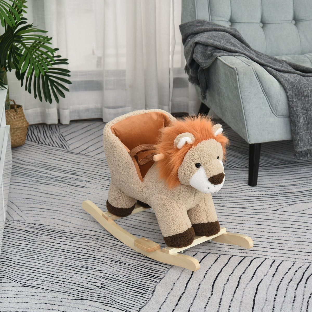 Baby Rocking Horse, Plush Animal Rocker Lion with Sound, Handle Grip for 18-36 Months, Brown-Toys & Games > Baby & Toddler Toys > Riding & Rocking Toys > Rocking Horses-DECOROLALA