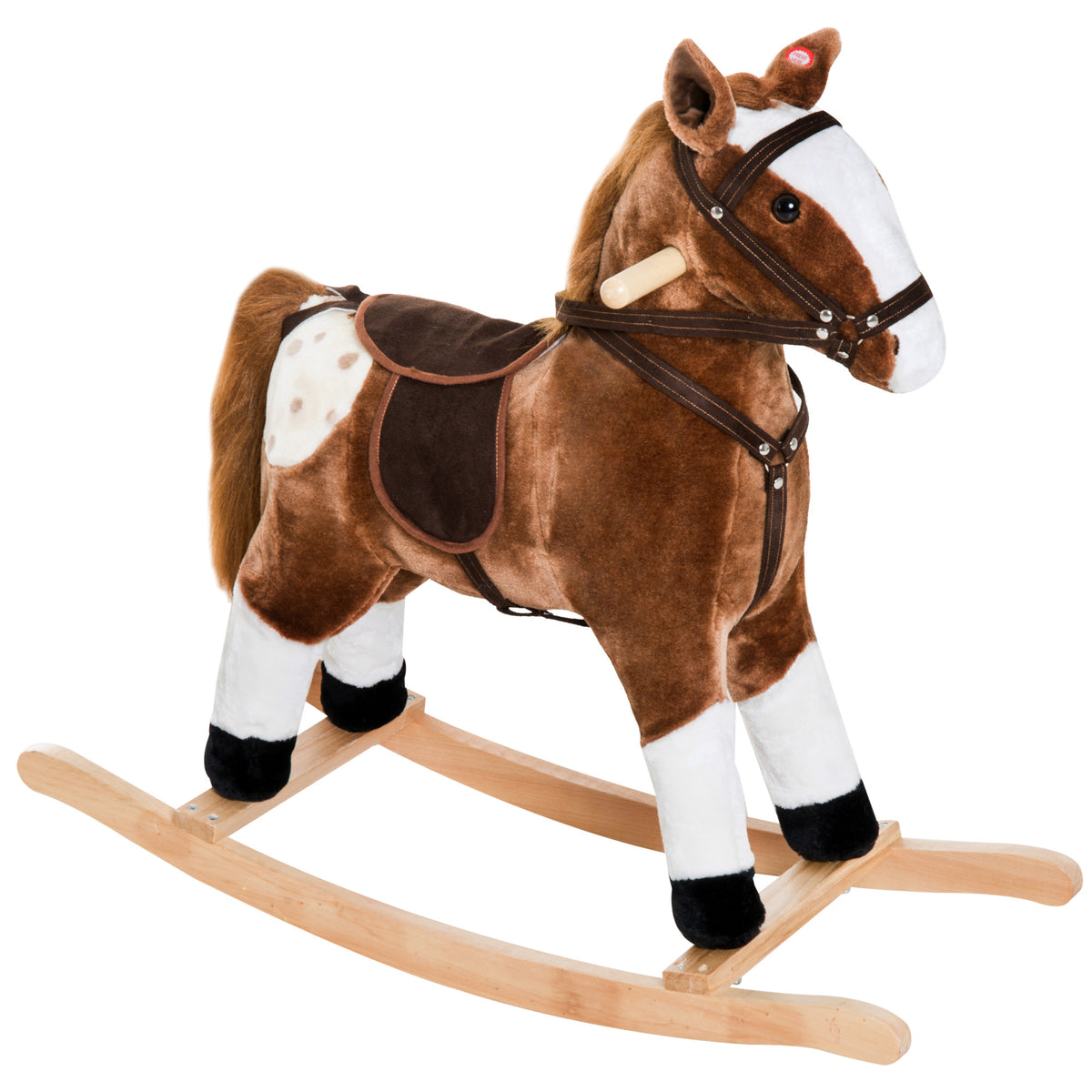 Baby Rocking Horse, Children Plush Animal Rocker, Kid Ride on Toy with Realistic Sound, Handle Grip, Brown-Toys & Games > Baby & Toddler Toys > Riding & Rocking Toys > Rocking Horses-DECOROLALA