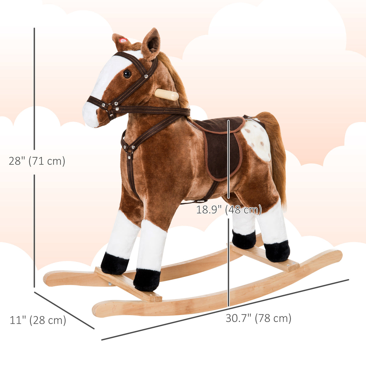 Baby Rocking Horse, Children Plush Animal Rocker, Kid Ride on Toy with Realistic Sound, Handle Grip, Brown-Toys & Games > Baby & Toddler Toys > Riding & Rocking Toys > Rocking Horses-DECOROLALA