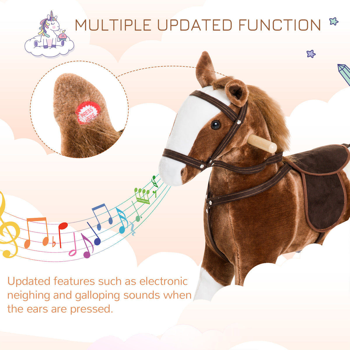 Baby Rocking Horse, Children Plush Animal Rocker, Kid Ride on Toy with Realistic Sound, Handle Grip, Brown-Toys & Games > Baby & Toddler Toys > Riding & Rocking Toys > Rocking Horses-DECOROLALA