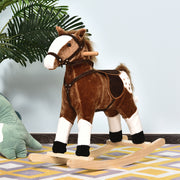 Baby Rocking Horse, Children Plush Animal Rocker, Kid Ride on Toy with Realistic Sound, Handle Grip, Brown-Toys & Games > Baby & Toddler Toys > Riding & Rocking Toys > Rocking Horses-DECOROLALA