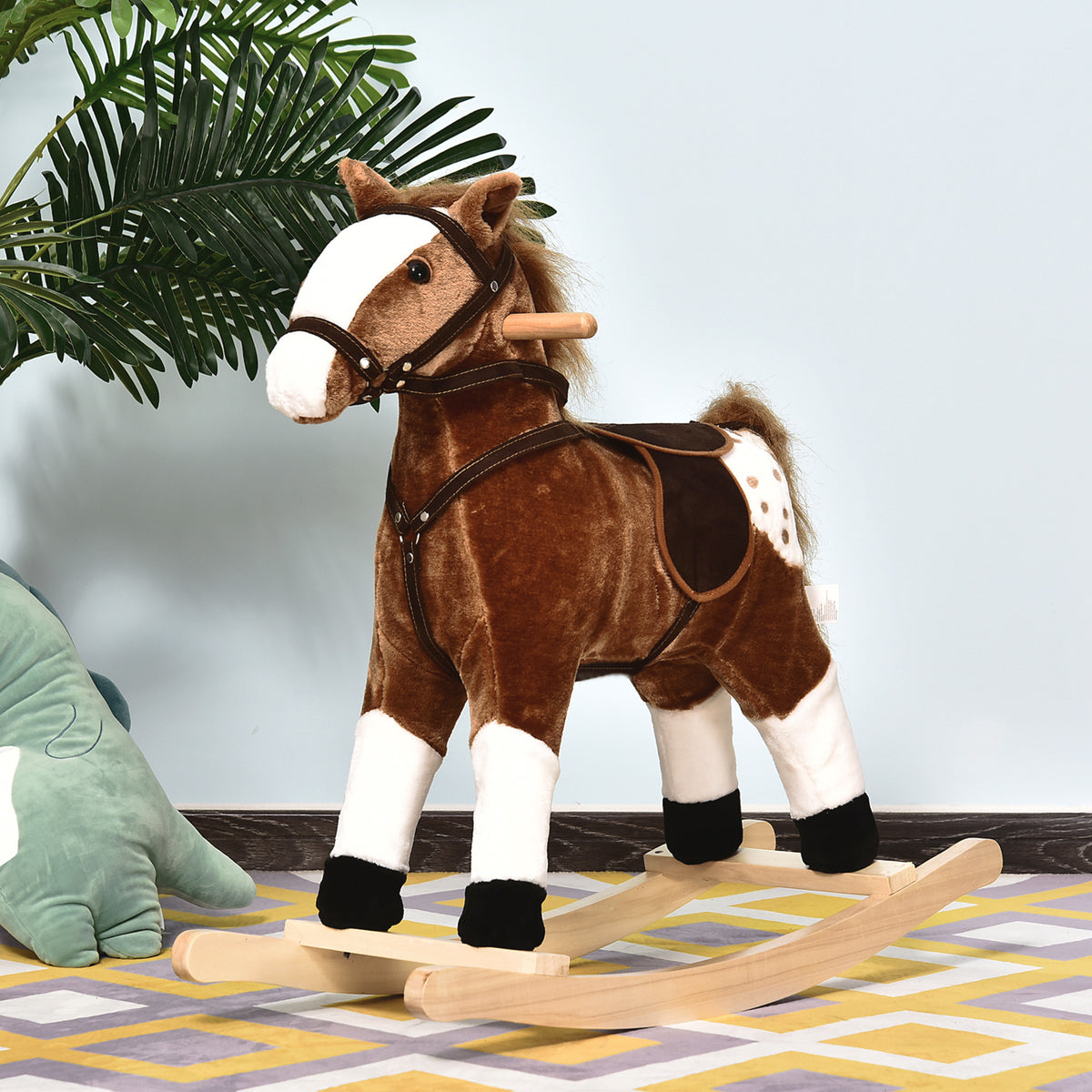 Baby Rocking Horse, Children Plush Animal Rocker, Kid Ride on Toy with Realistic Sound, Handle Grip, Brown-Toys & Games > Baby & Toddler Toys > Riding & Rocking Toys > Rocking Horses-DECOROLALA