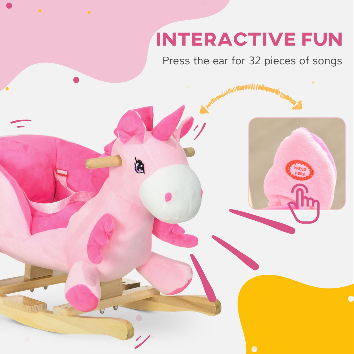 Baby Rocking Horse, Plush Animal Rocker Unicorn with Sound, Handle Grip for 18-36 Months, Pink-Toys & Games > Baby & Toddler Toys > Riding & Rocking Toys > Rocking Horses-DECOROLALA