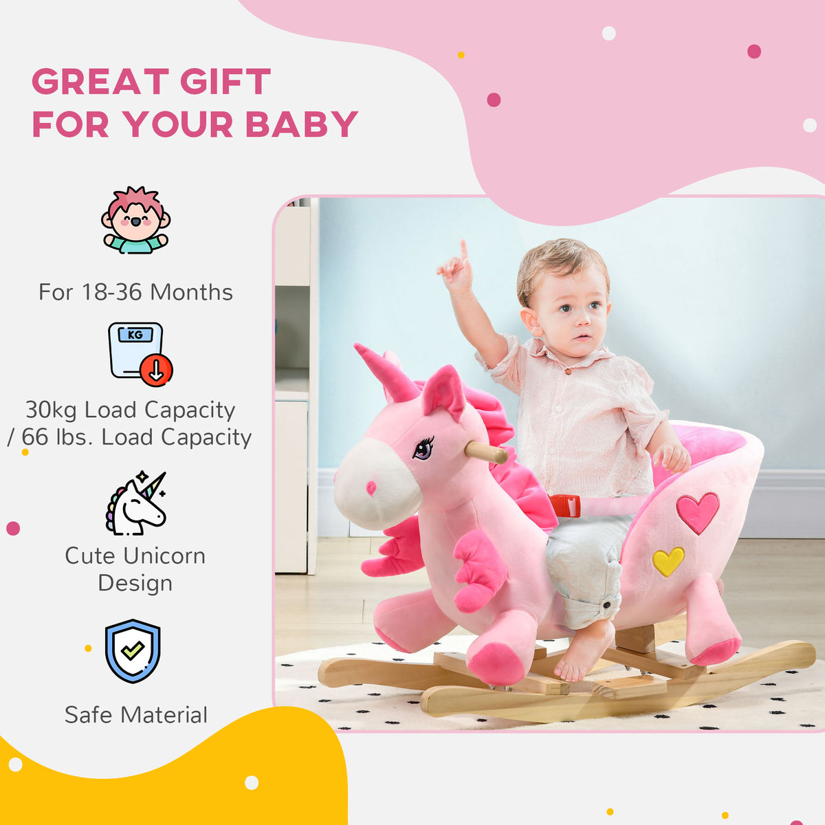 Baby Rocking Horse, Plush Animal Rocker Unicorn with Sound, Handle Grip for 18-36 Months, Pink-Toys & Games > Baby & Toddler Toys > Riding & Rocking Toys > Rocking Horses-DECOROLALA