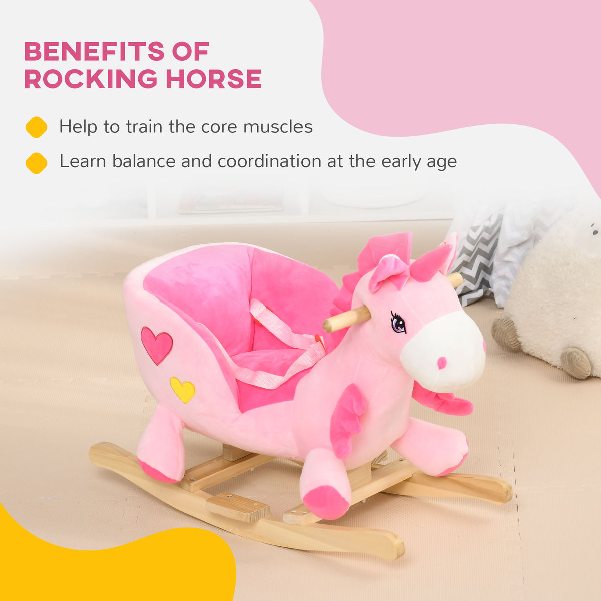 Baby Rocking Horse, Plush Animal Rocker Unicorn with Sound, Handle Grip for 18-36 Months, Pink-Toys & Games > Baby & Toddler Toys > Riding & Rocking Toys > Rocking Horses-DECOROLALA