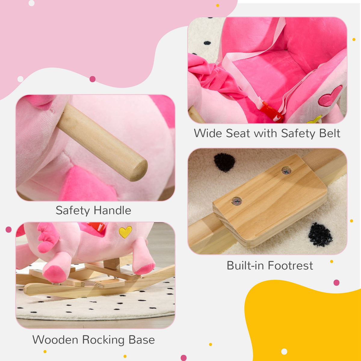 Baby Rocking Horse, Plush Animal Rocker Unicorn with Sound, Handle Grip for 18-36 Months, Pink-Toys & Games > Baby & Toddler Toys > Riding & Rocking Toys > Rocking Horses-DECOROLALA
